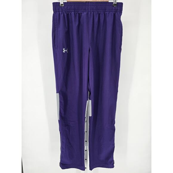 Under Armour Pants Mens Sz M Purple White Track Ankle Zip Wide Straight Loose - Picture 1 of 5